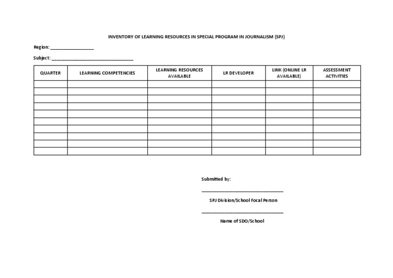 SPJ Learning Resources Inventory Guide | PDF | Business | Finance ...