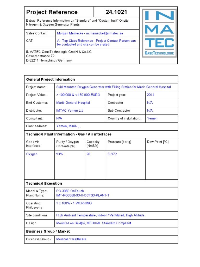 Medical Oxygen Generator Project in Yemen | PDF