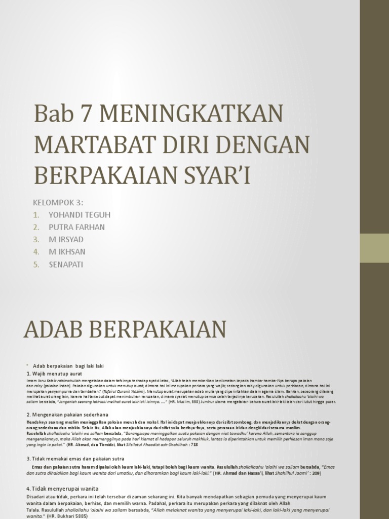 Bab 7 MENINGKATKAN MARTABAT DIRI DENGAN BERPAKAIAN SYAR'I  PDF