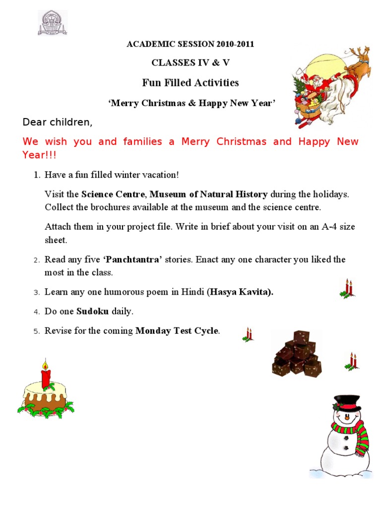 winter holiday homework for class 4 english