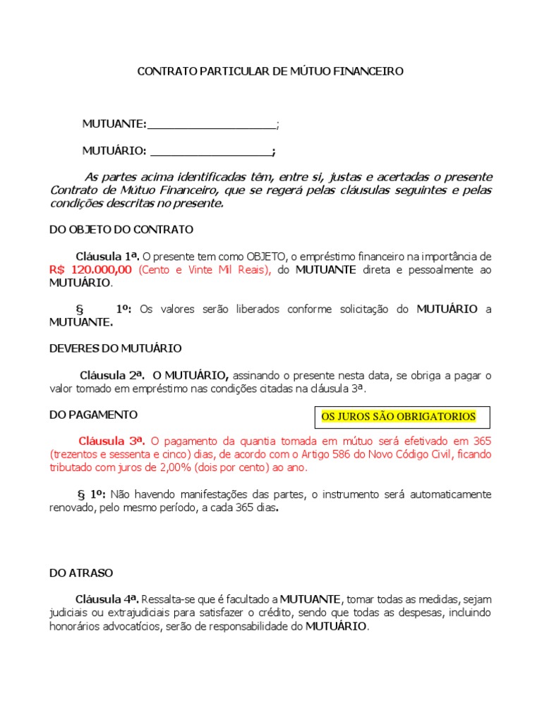 Modelo de Contrato de Mutuo | Download grátis PDF | Empréstimos | Economias