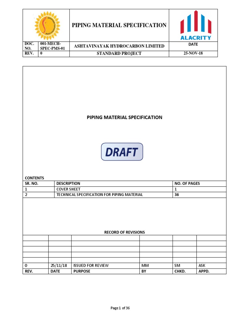 Piping Material Specification Overview | PDF | Pipe (Fluid Conveyance ...