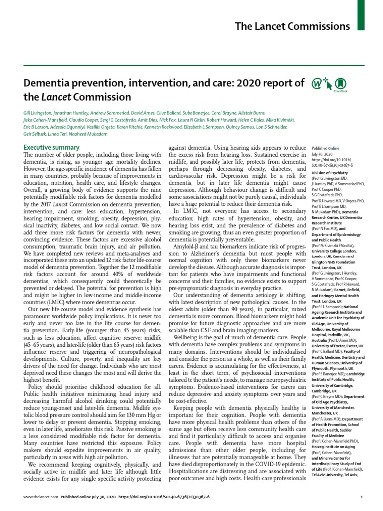 Lancet Dementia PDF Dementia Preventive Healthcare