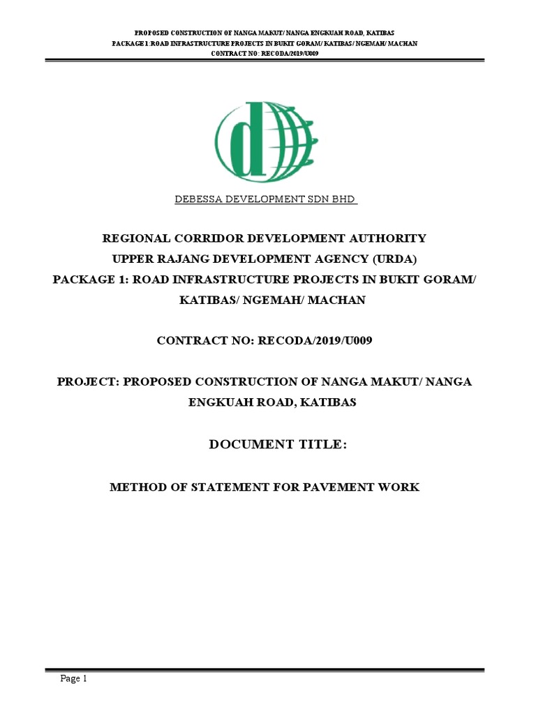 Nanga Makut Road Construction Method Statement | PDF | Road Surface ...