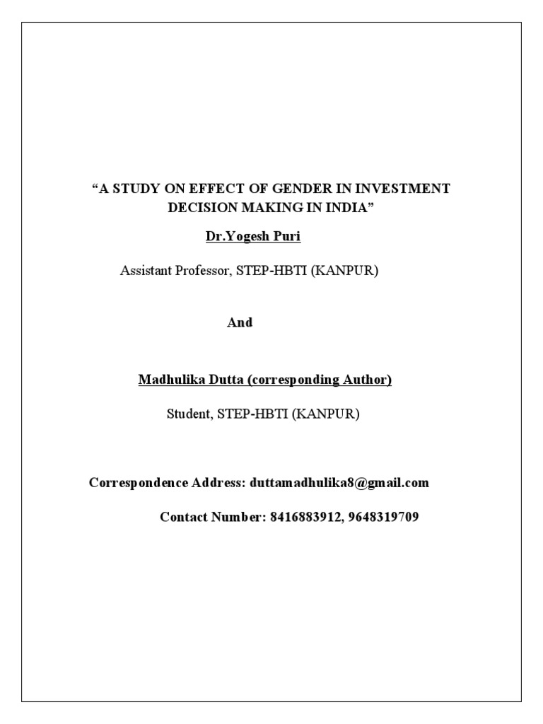 A Study On Difference in Gender Attitude in Investment Decision Making ...