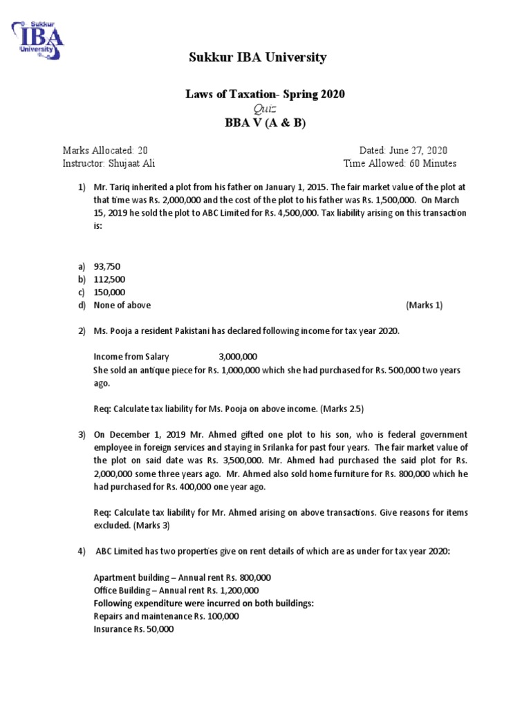 Laws of TaxationQuiz PDF Renting Taxes