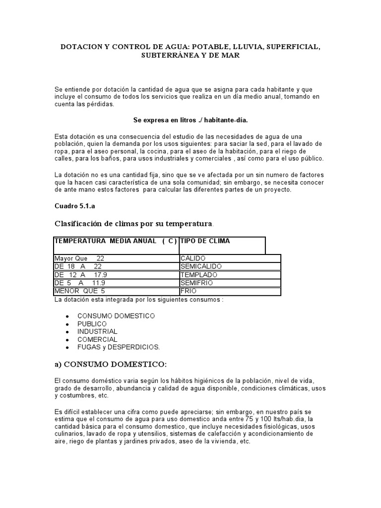 Dotación de Agua Potable y Control | PDF | Consumo (economía) | Agua
