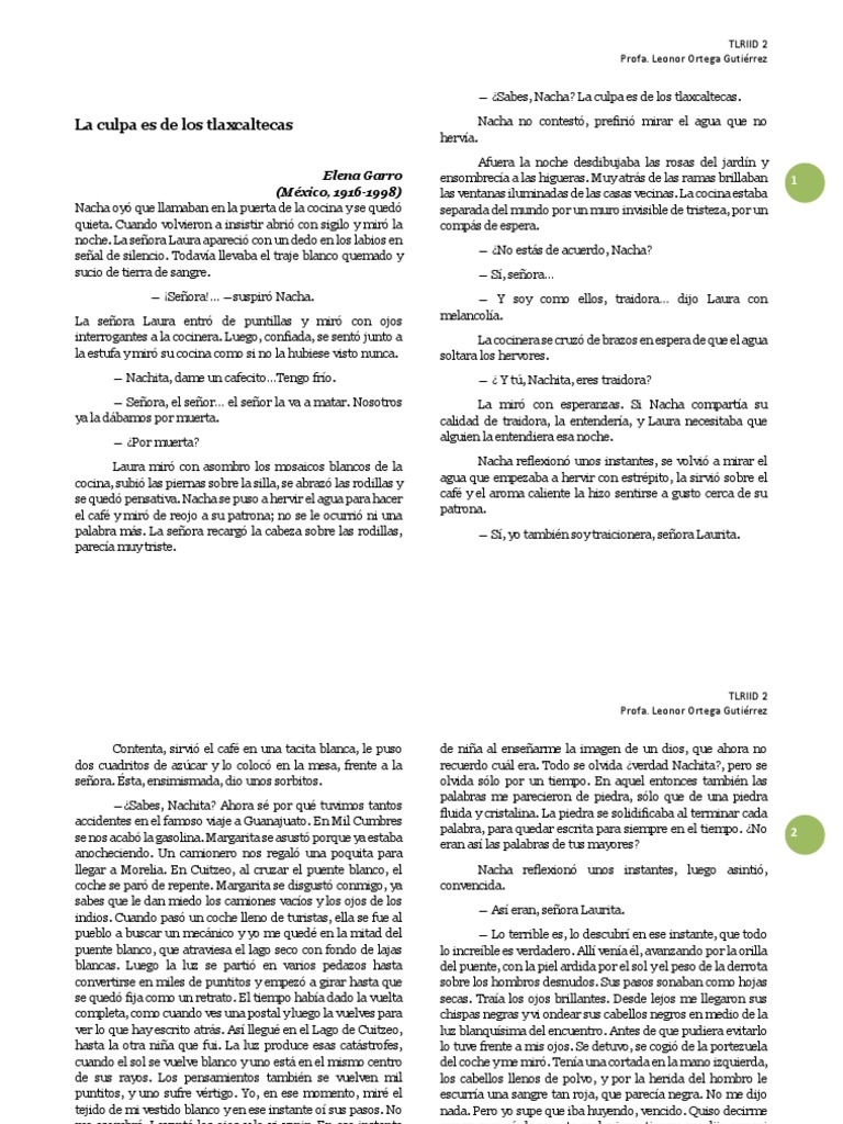 Elena Garro La Culpa Es de Los Tlaxcaltecas PDF Naturaleza