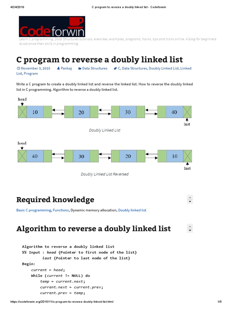 C Program To Reverse A Doubly Linked List - Codeforwin | PDF | Pointer ...