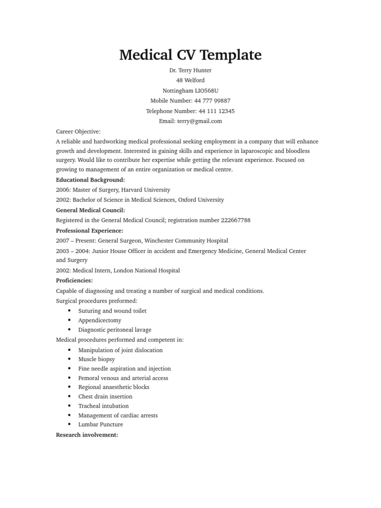 Medical CV Template | PDF | Surgery | Emergency Department