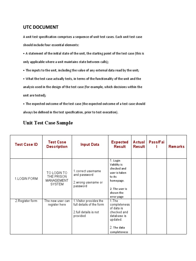 Utc Document: Test Case ID Test Case Description Input Data Expected ...