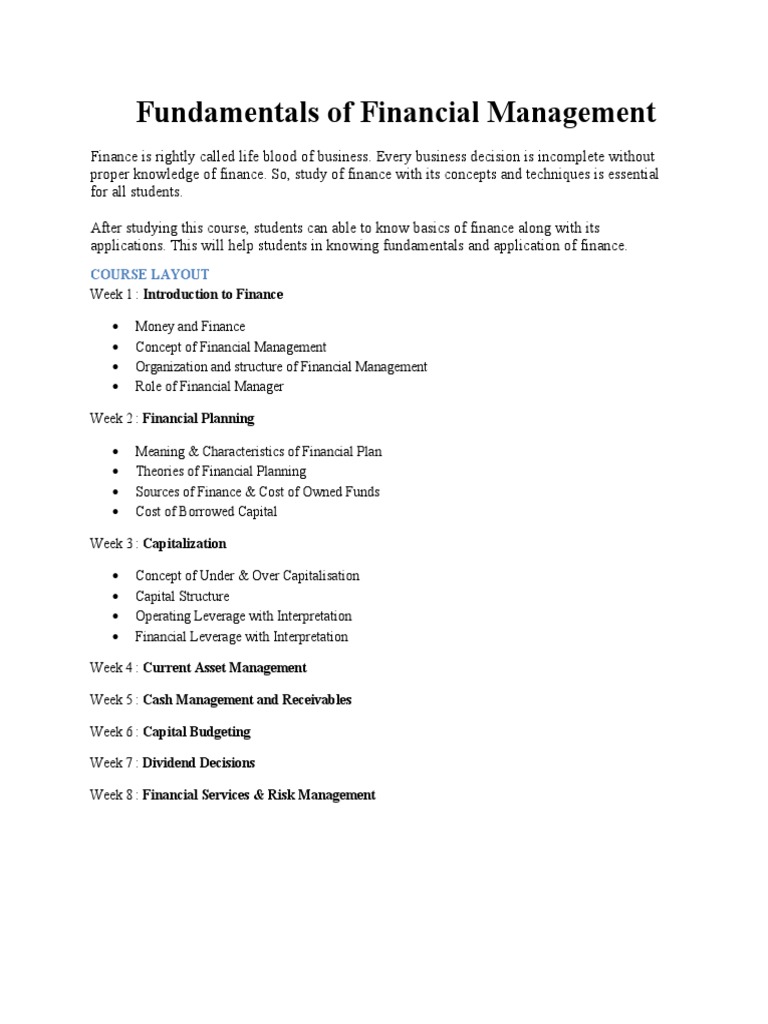 Fundamentals of Financial Management: Course Layout | PDF | Business ...