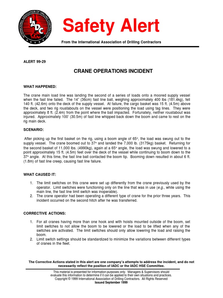 Safety Alert Crane Operations Incident PDF Crane (Machine)