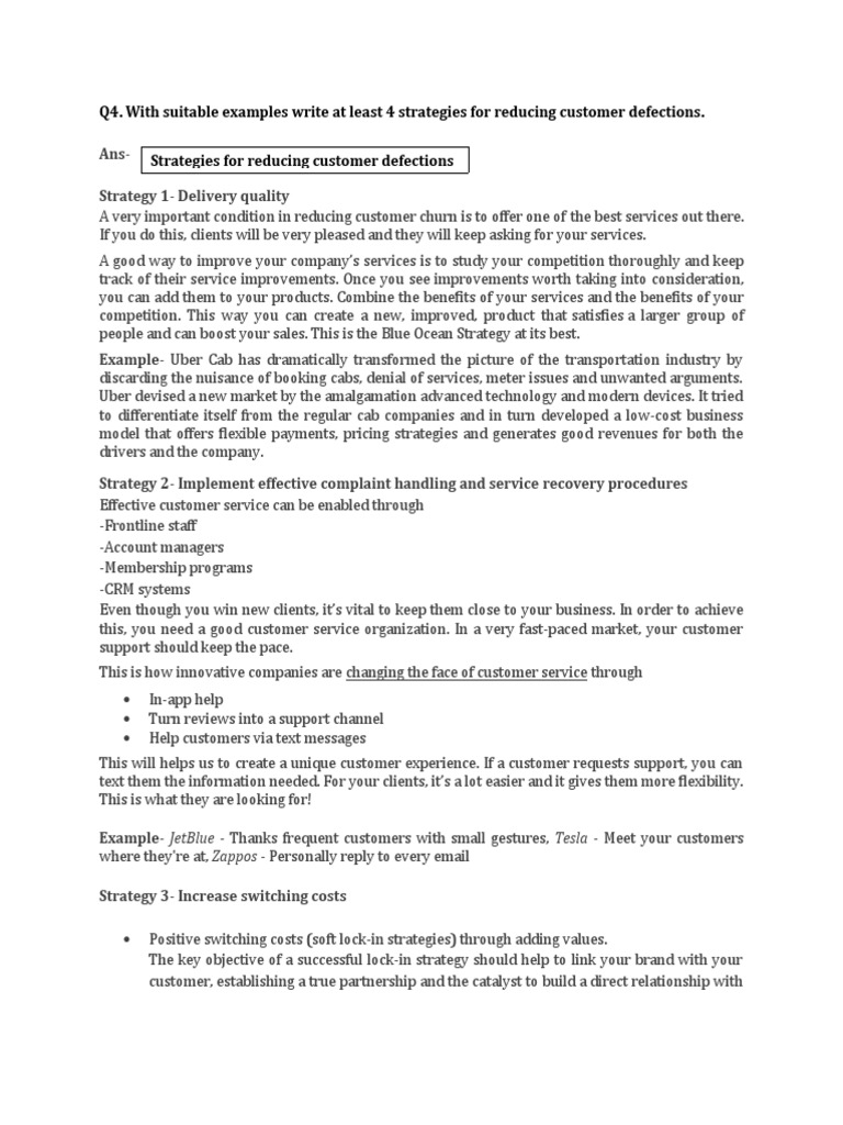 Strategies to Reduce Customer Defections | PDF | Customer Experience ...