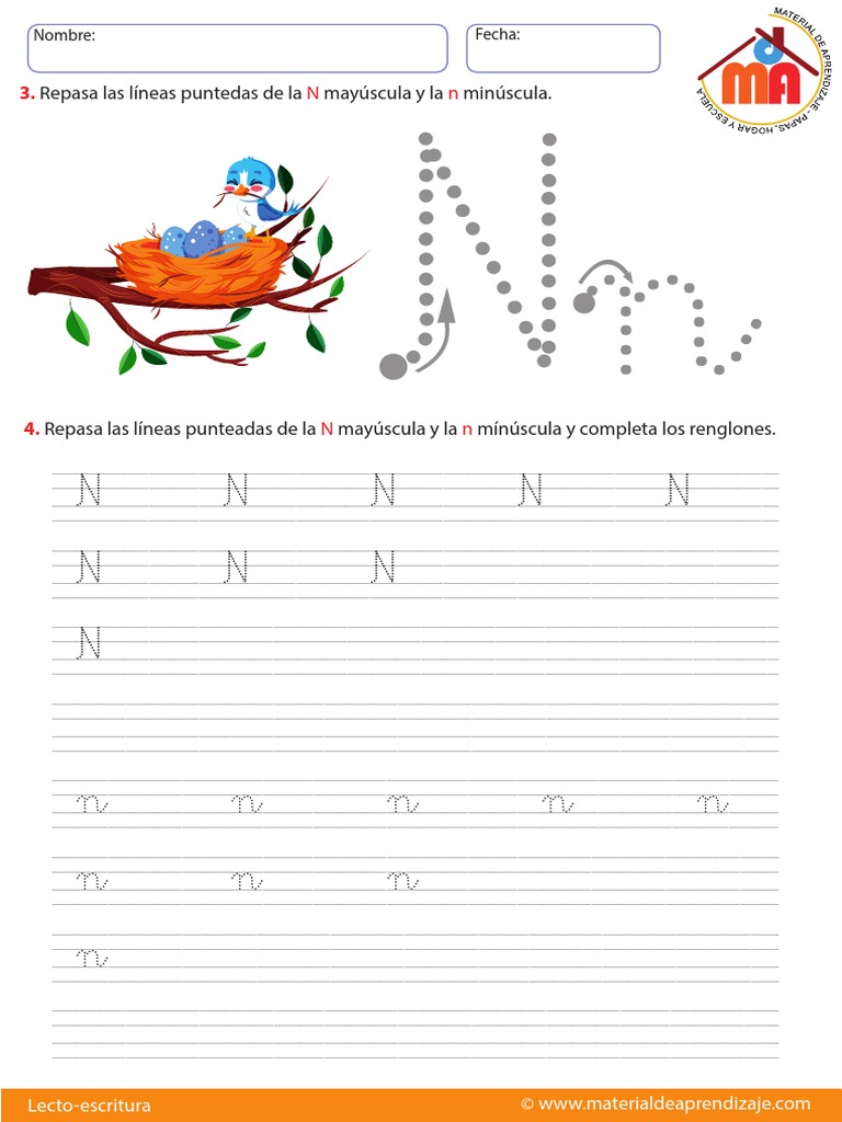 12 La Letra N Material De Aprendizaje