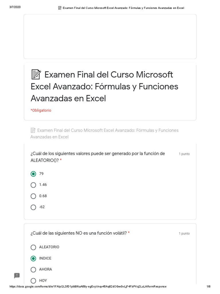Examen de Excel | PDF | Microsoft Excel | Matriz (Matemáticas)