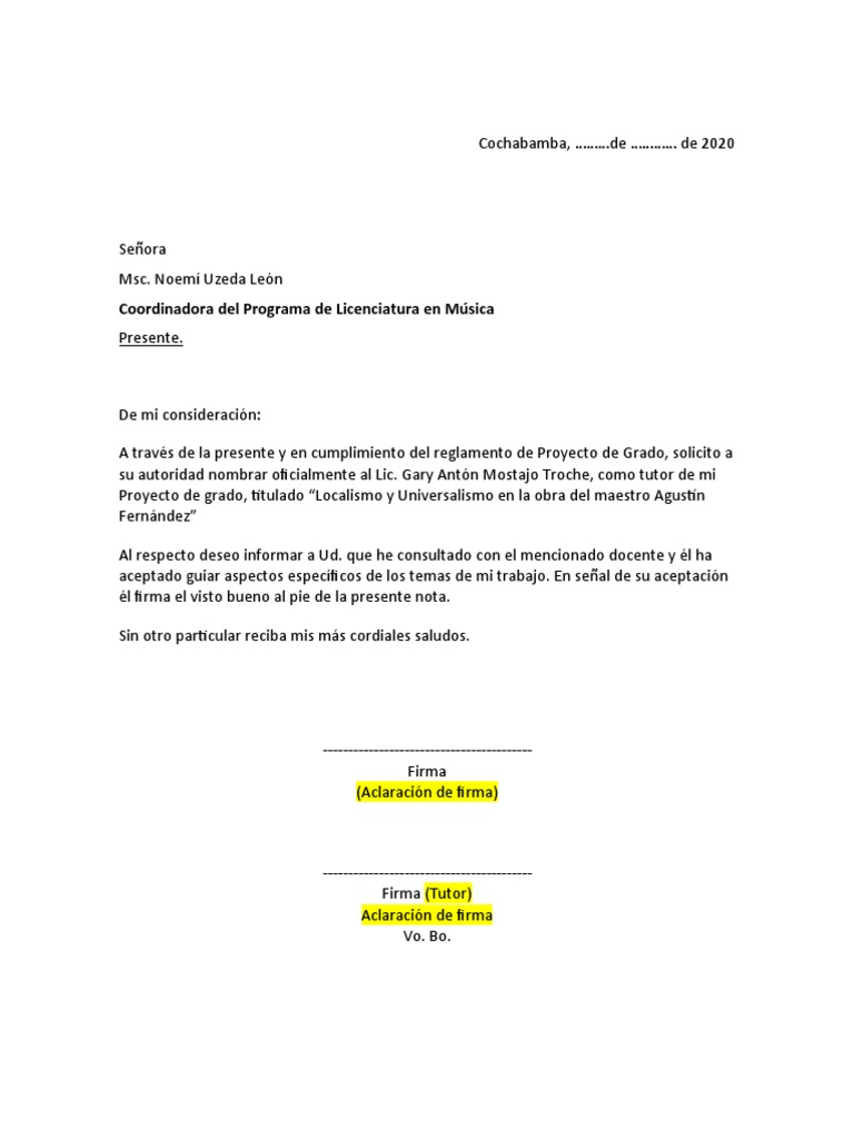 Carta Solicitud De Tutor