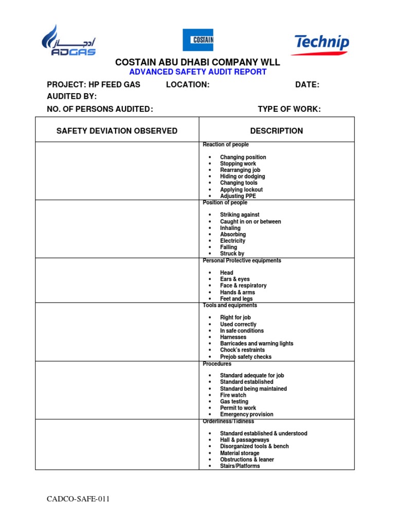 Advanced Safety Audit Report | PDF | Personal Protective Equipment | Safety