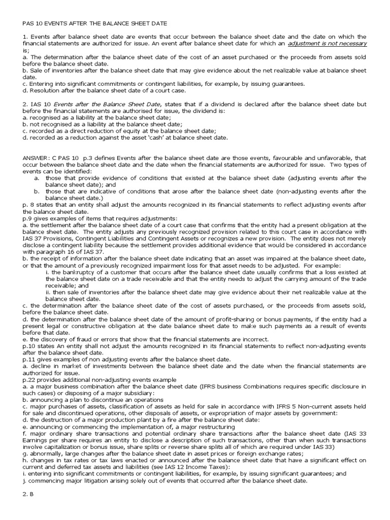 Post-Balance Sheet Events Overview | PDF | Balance Sheet ...
