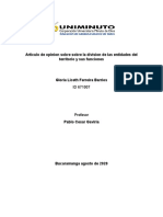 Articulo de Opinion Sobre Sobre La Division de Las Entidades Del Territorio y Sus Funciones