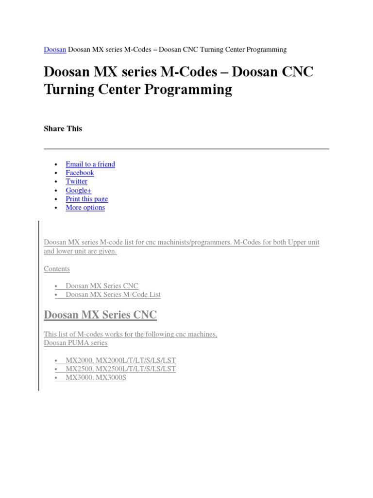 A Comprehensive Guide to Doosan MX Series MCodes for CNC Turning