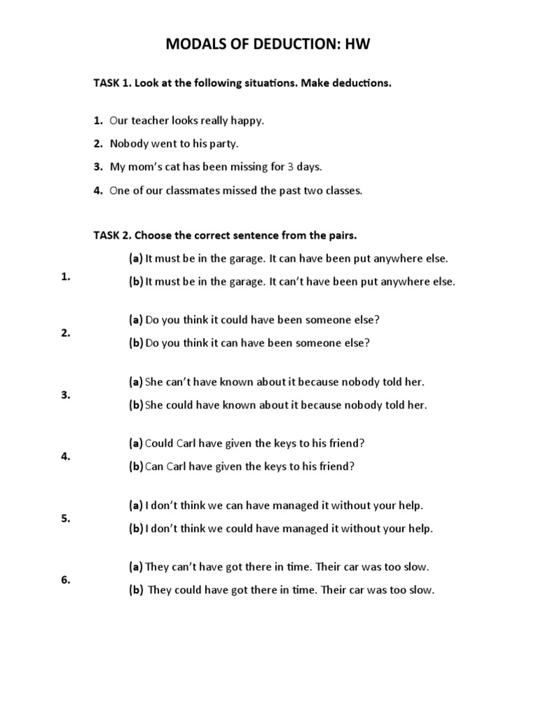 Modals of Deduction Exercises Worksheet | PDF