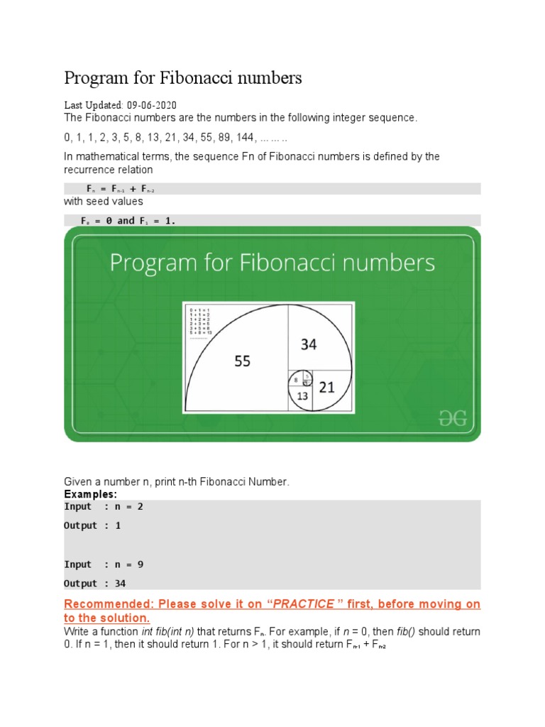 Program For Fibonacci Numbers | PDF
