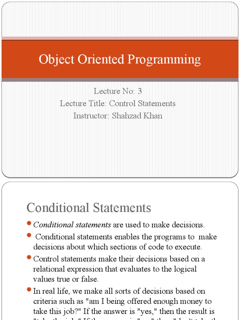 Object Oriented Programming-Lecture No 3 | PDF | Control Flow | Syntax ...