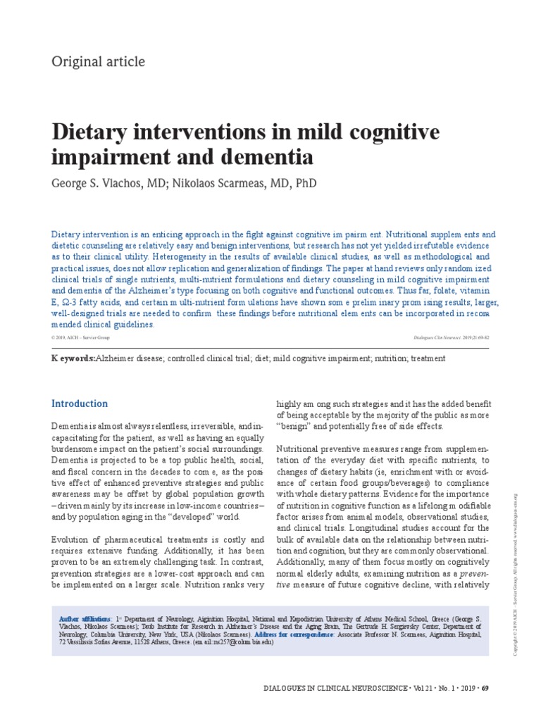 Dietary Interventions in Mild Cognitive Impairment and Dementia | PDF ...