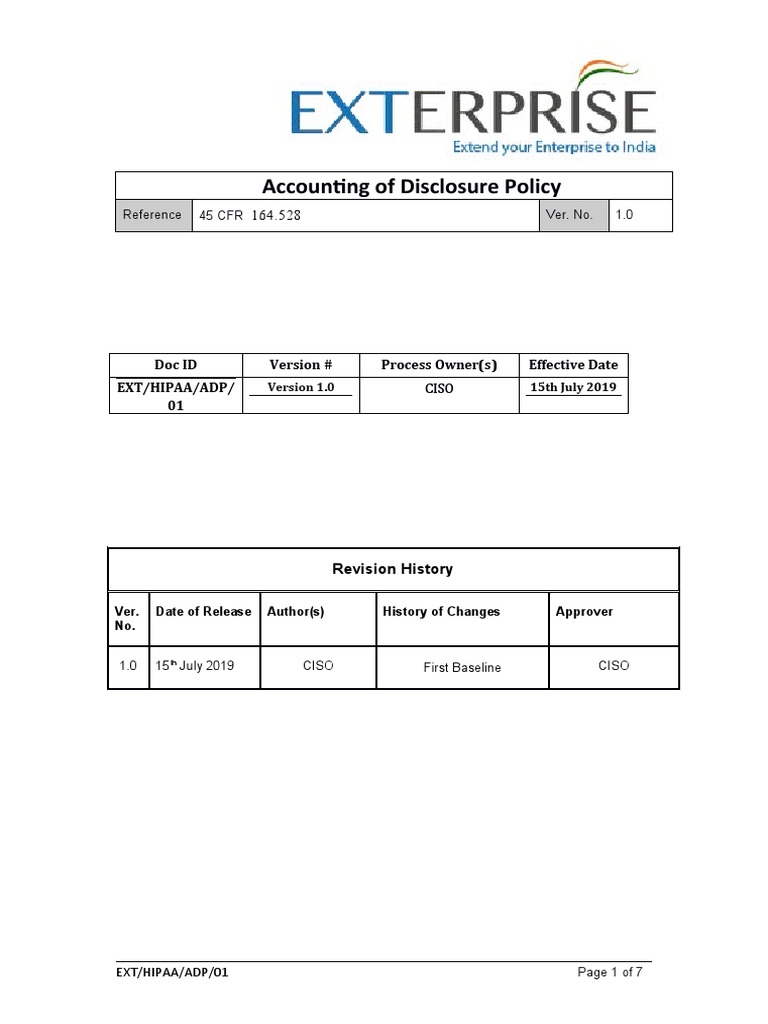 Accounting of Disclosure Policy | PDF | Health Insurance Portability ...