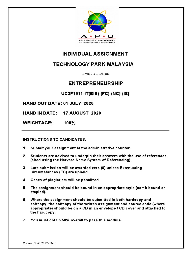 BM019-3-3 ENTM Assignment Cover | PDF | Business | Technology & Engineering