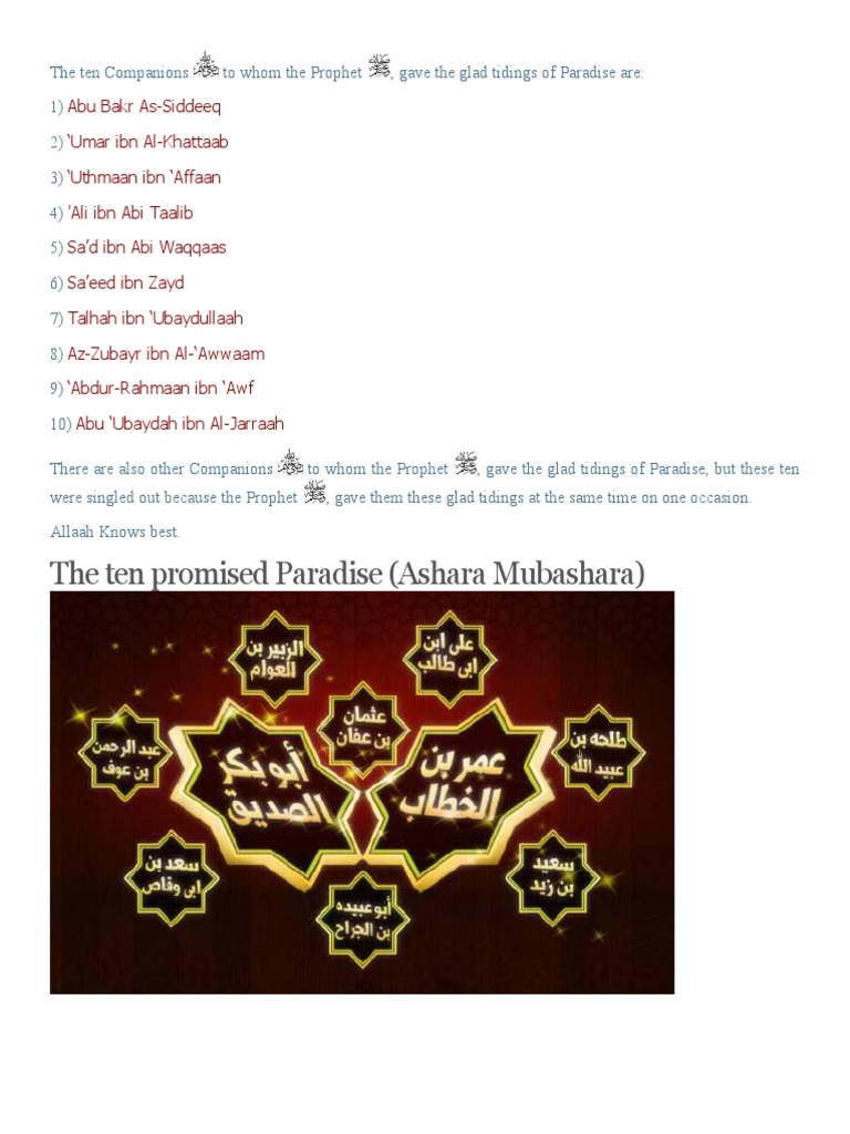The Ten Promised Paradise (Ashara Mubashara) | PDF | Umar | Muhammad