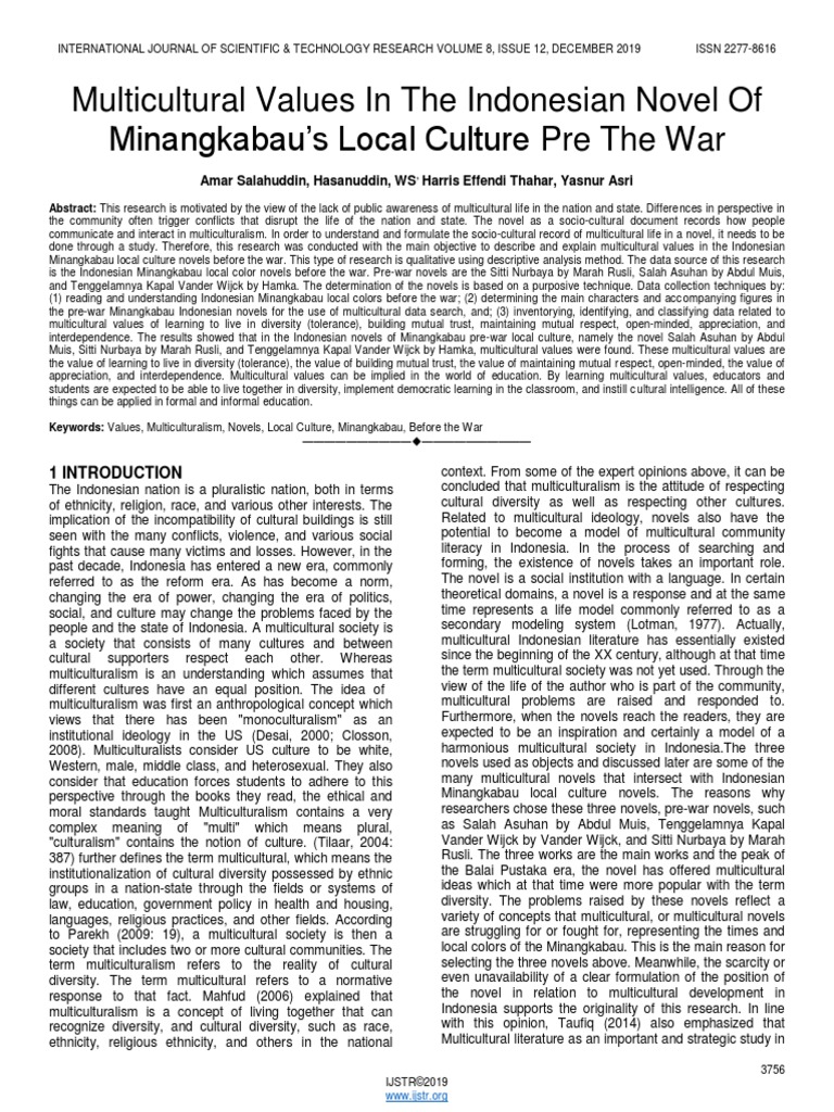Multicultural Values in The Indonesian Novel of Minangkabaus Local ...