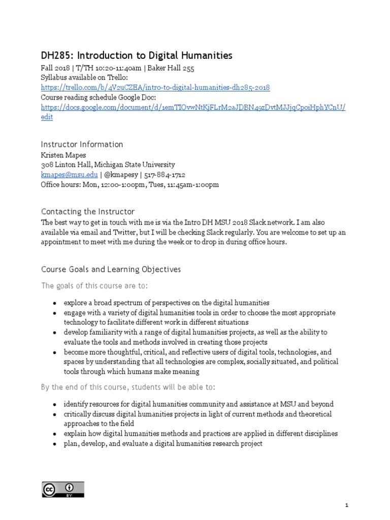 An Introduction to Digital Humanities Syllabus and Course Overview for