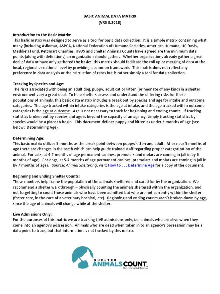 Basic Animal Data Matrix (Vrs 3.2018) Introduction To The Basic Matrix ...