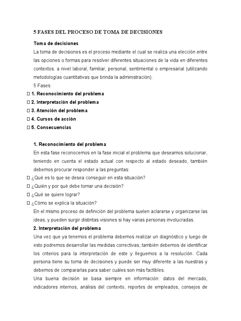 5 Fases del Proceso Decisional | PDF | Toma de decisiones | Epistemología