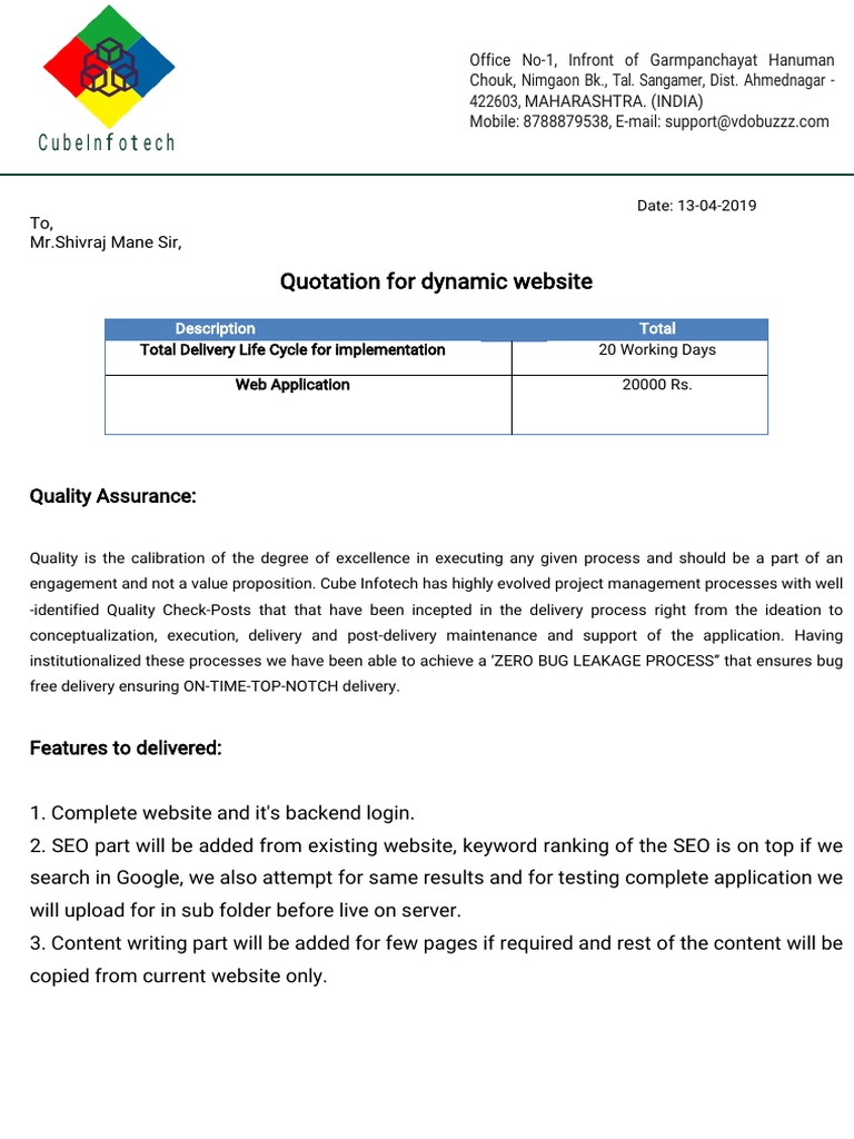 Dynamic Website Quotation 2019 | PDF