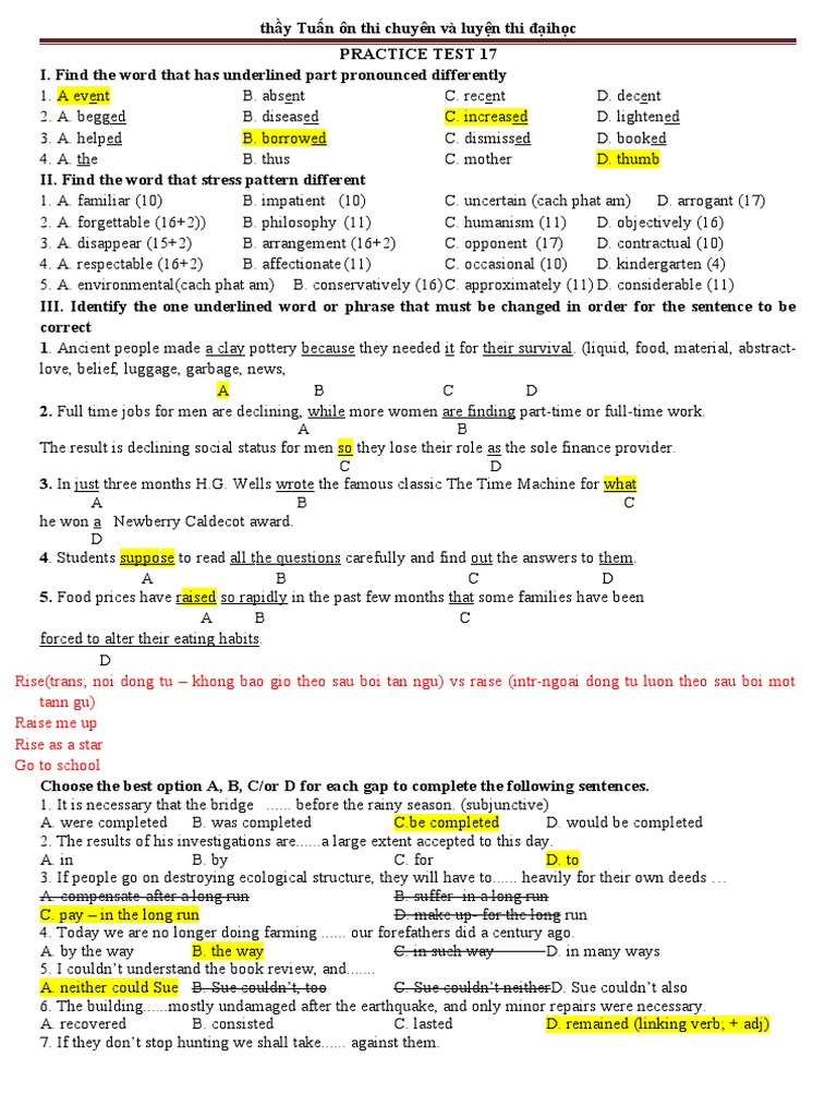 Practice Test 17 | Download Free PDF | Rain | Water Cycle