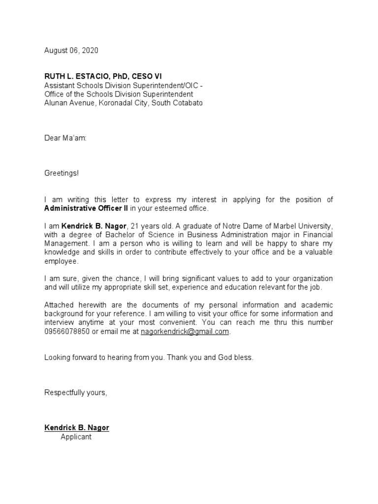 Application for Administrative Officer II | PDF | Career & Growth ...