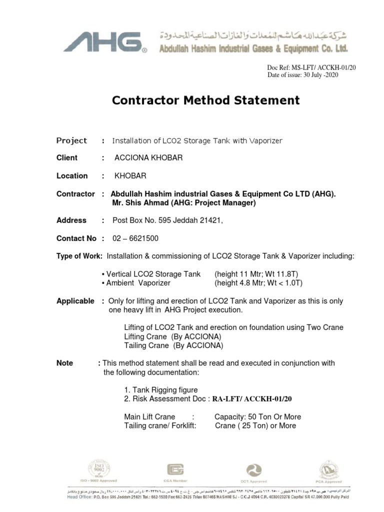 Method Statement for Tank Lifting | PDF | Crane (Machine)