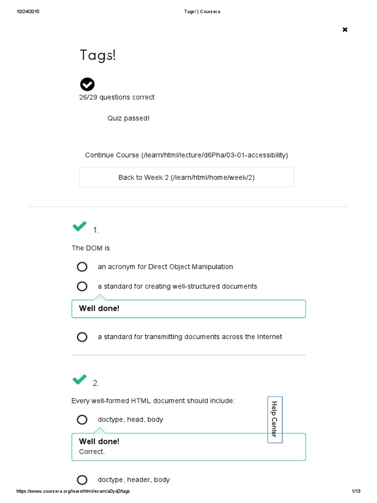 Week 2 Tags Coursera Answer PDF Html Element Html