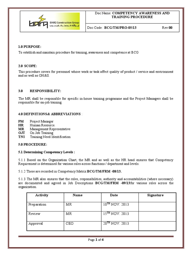 Competency Training Procedure Guide | PDF | Emergency Management | Risk