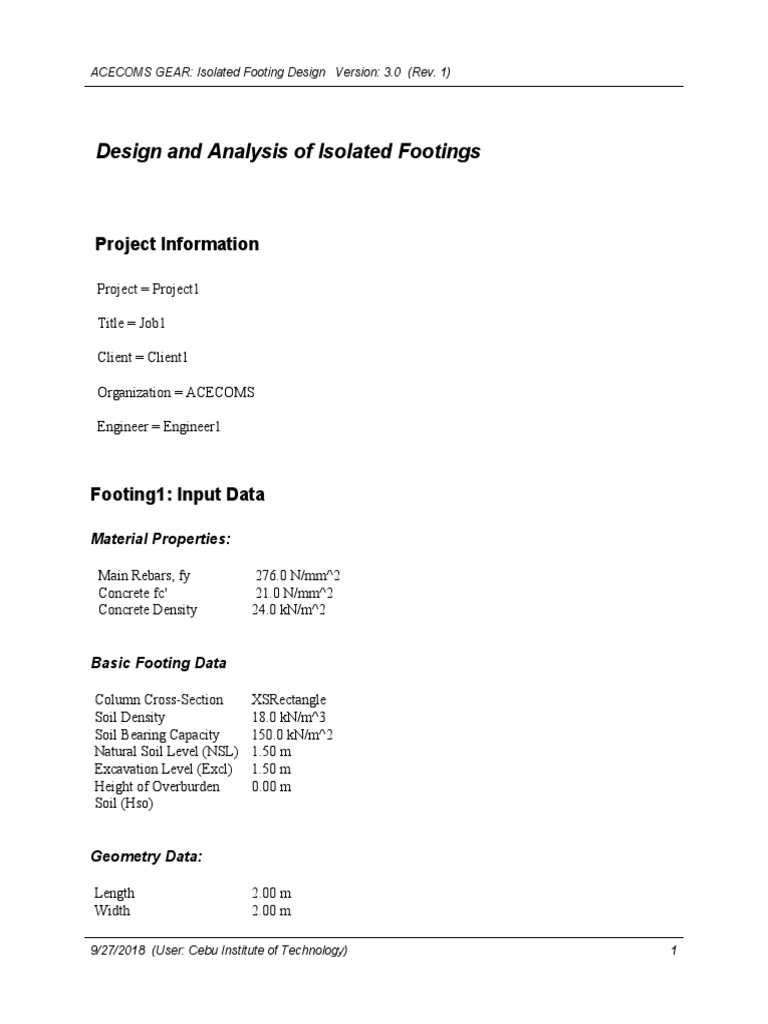 Design and Analysis of Isolated Footings: Project Information | PDF ...