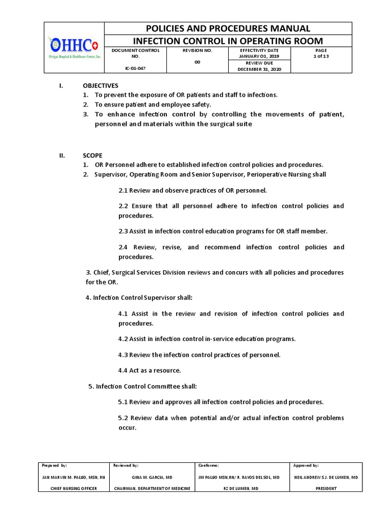 Ic01047 Infection Control in Operating Room PDF Infection Control Operating Theater