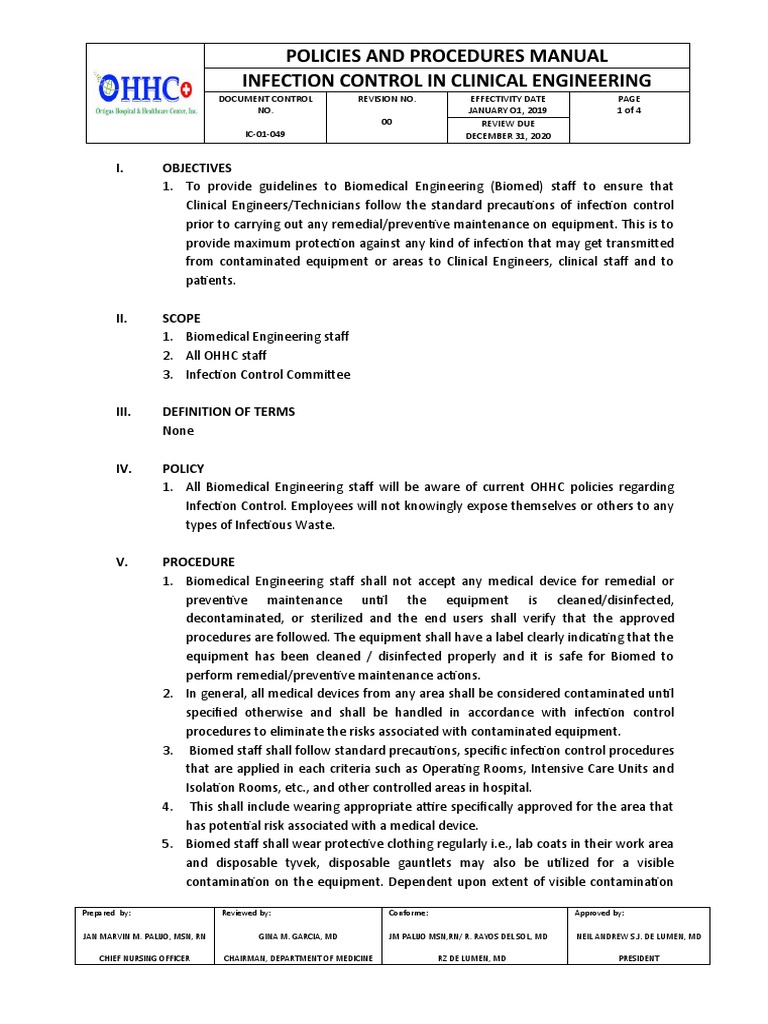 Infection Control Guidelines for Biomed Staff | PDF | Infection Control ...