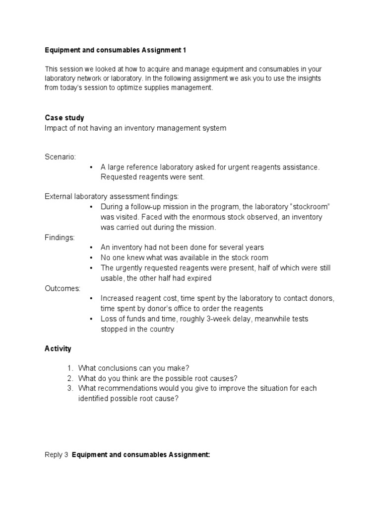 Case Study: Equipment and Consumables Assignment 1 | PDF | Inventory ...