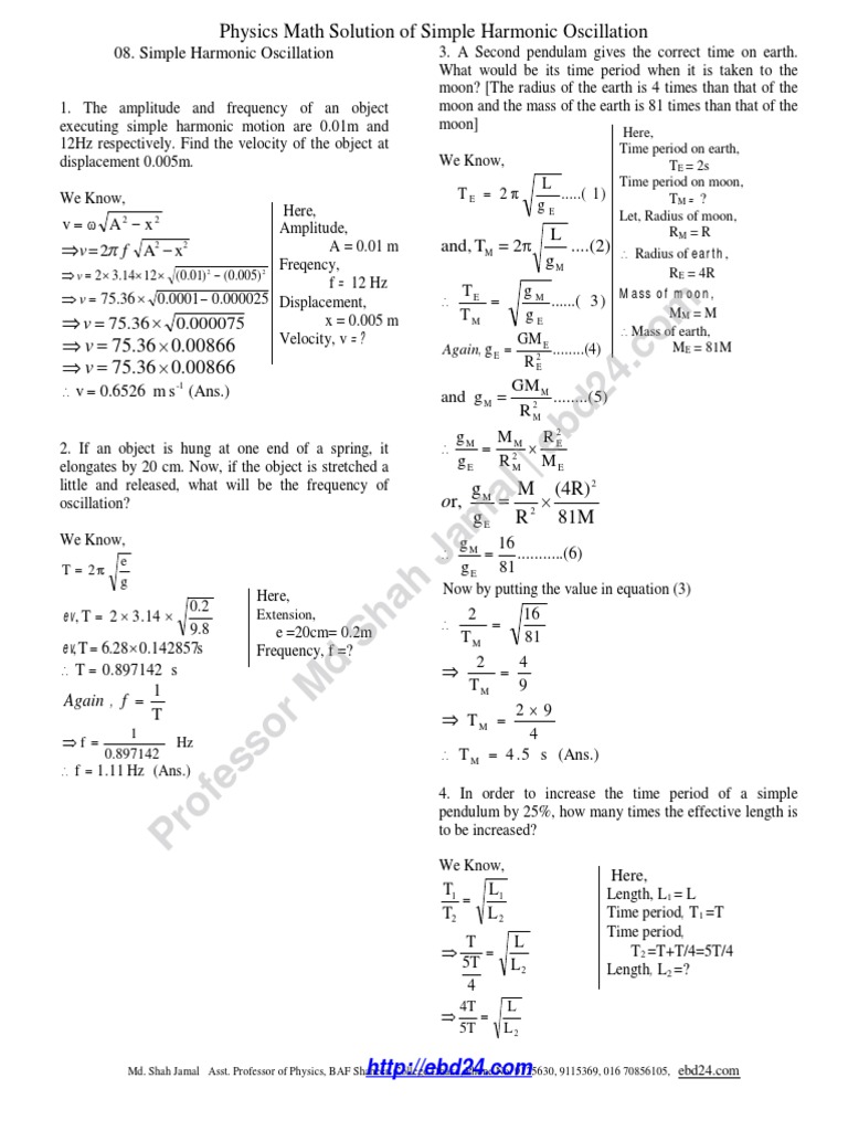 Solutions to Simple Harmonic Motion | PDF | Pendulum | Acceleration