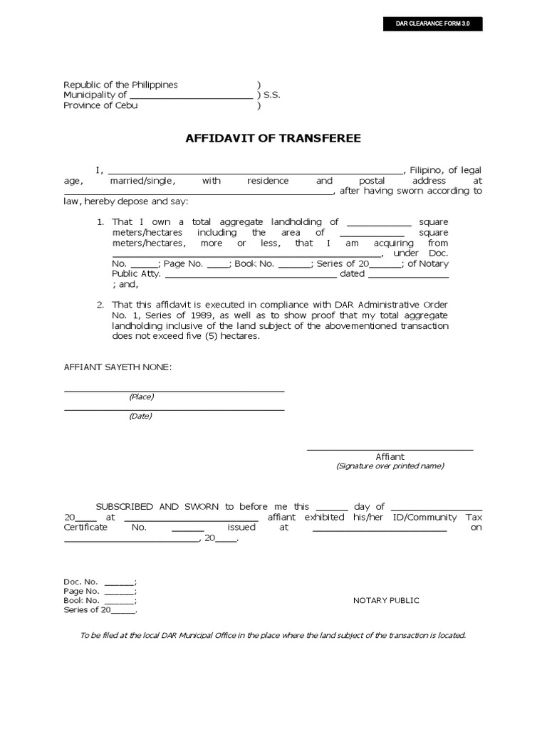 Affidavit of Transferee | PDF
