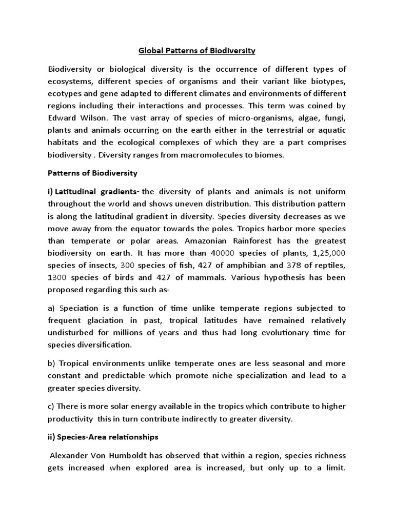 Global Biodiversity Patterns Explained | PDF | Biodiversity | Habitat