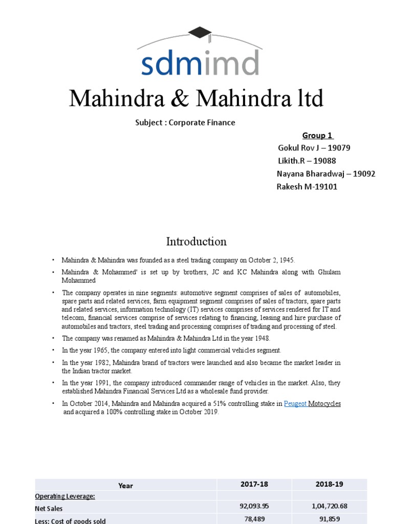 Mahindra & Mahindra LTD | PDF | Working Capital | Financial Economics